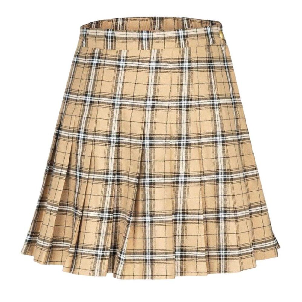 Fabric Womens/Ladies Polyester Checked Pleated Skort / Beige Print